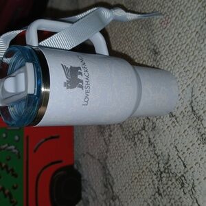 LoveShackFancy x Stanley White Tumbler Ornament with Blue Lid. PRICE FIRM!